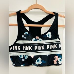 PINK Victoria's Secret Black and Floral Sports Bra